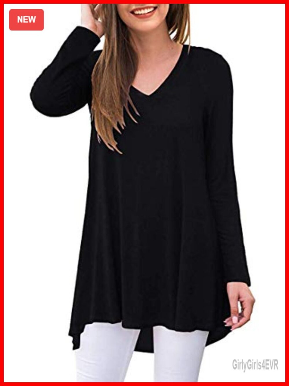 Women's V-Neck Tunic Top Loose Flowy Rayon Spandex Long Sleeve